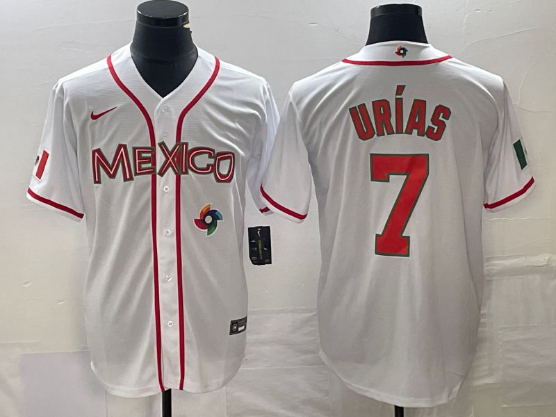 Men 2023 World Cub Mexico #7 Urias White red Nike MLB Jersey13